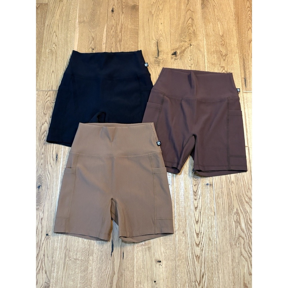 Born Primitive All Or Nothing High Rise Ribbed Shorts Blk/Choc/Brwn M (Lot Of 3)